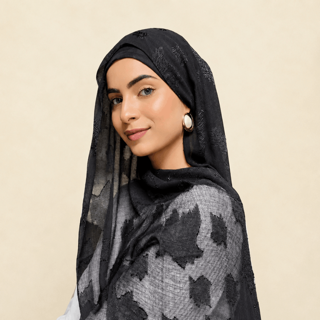 Black Embossed Chiffon Hijab