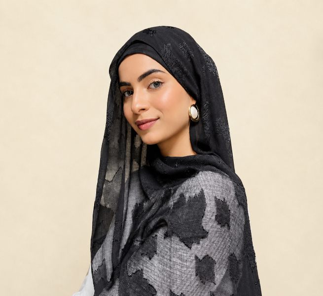 Black Embossed Chiffon Hijab
