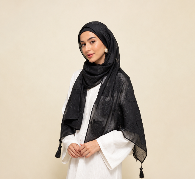 Black Embossed Chiffon Hijab
