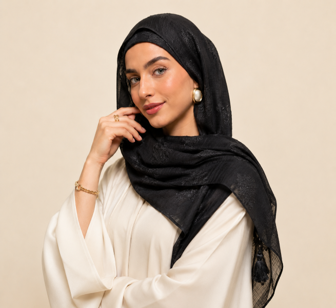 Black Embossed Chiffon Hijab