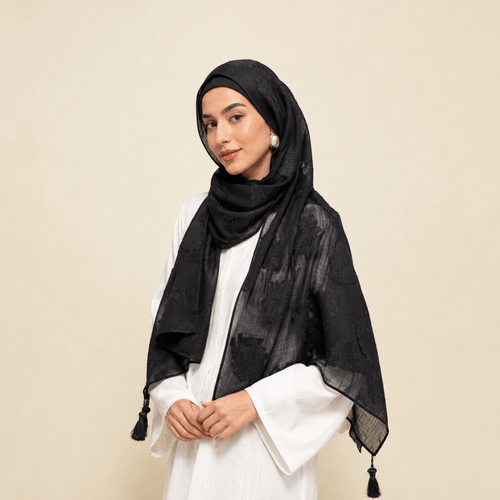 Black Embossed Chiffon Hijab