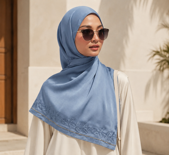 Embroidered Muna Satin Hijab