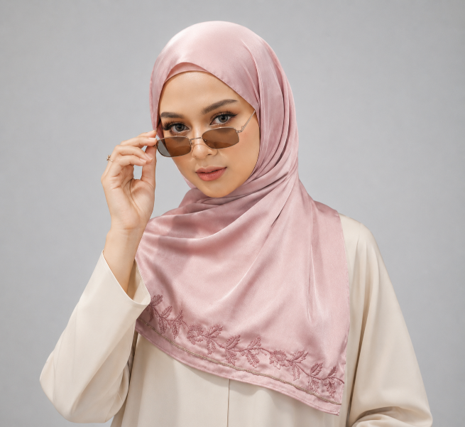 Embroidered Muna Satin Hijab