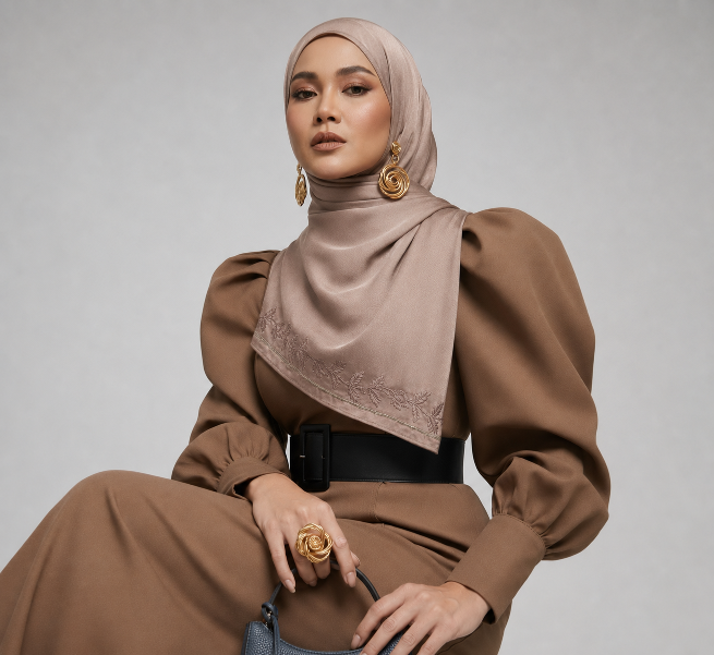 Embroidered Muna Satin Hijab