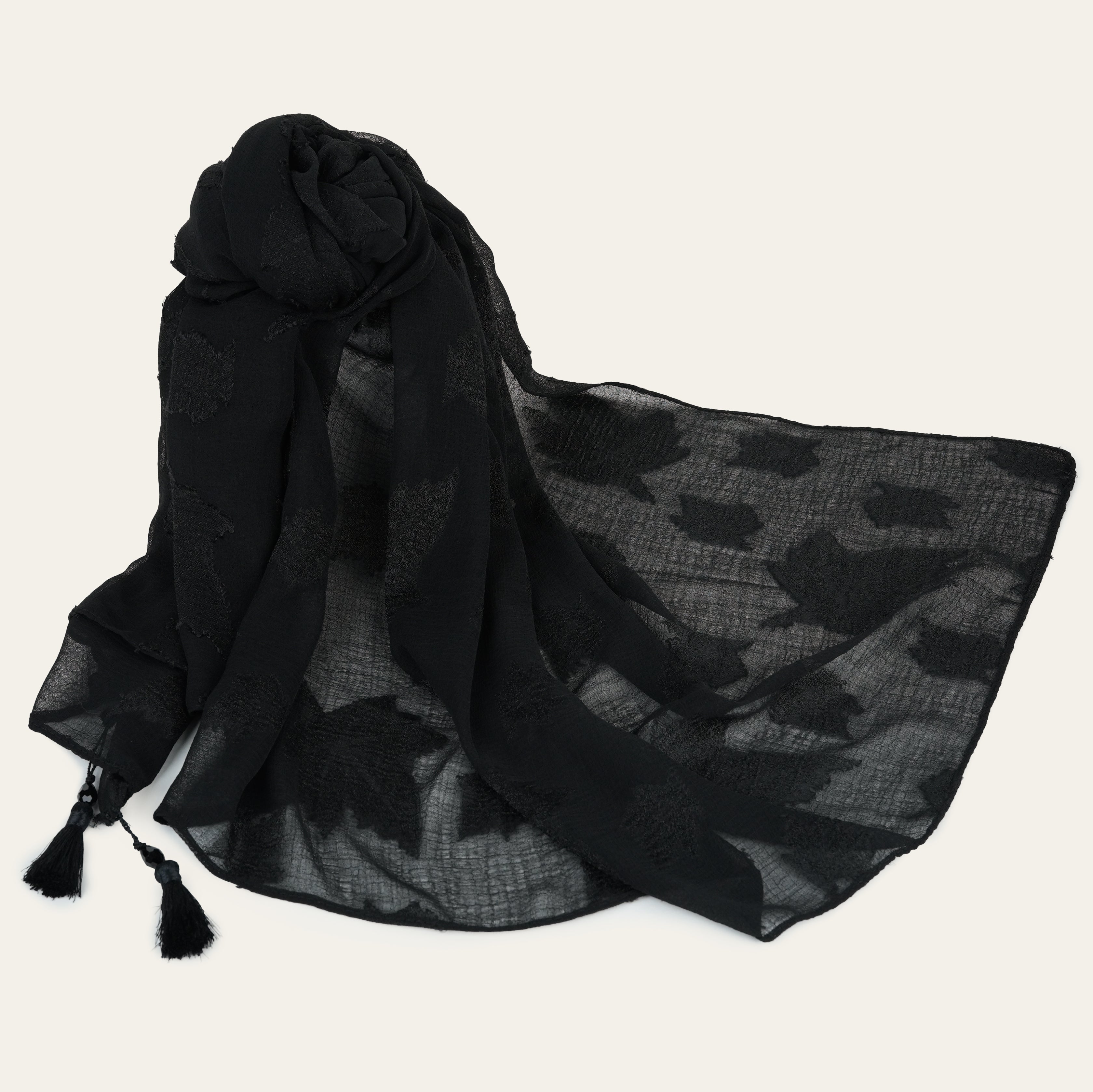 Black Embossed Chiffon Hijab