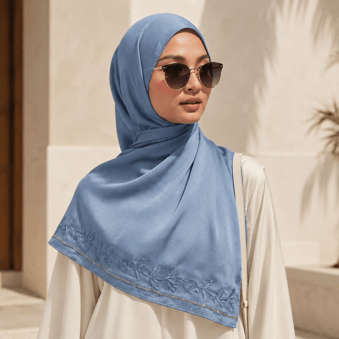 Embroidered Muna Satin Hijab