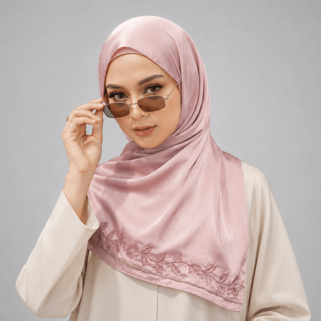 Embroidered Muna Satin Hijab