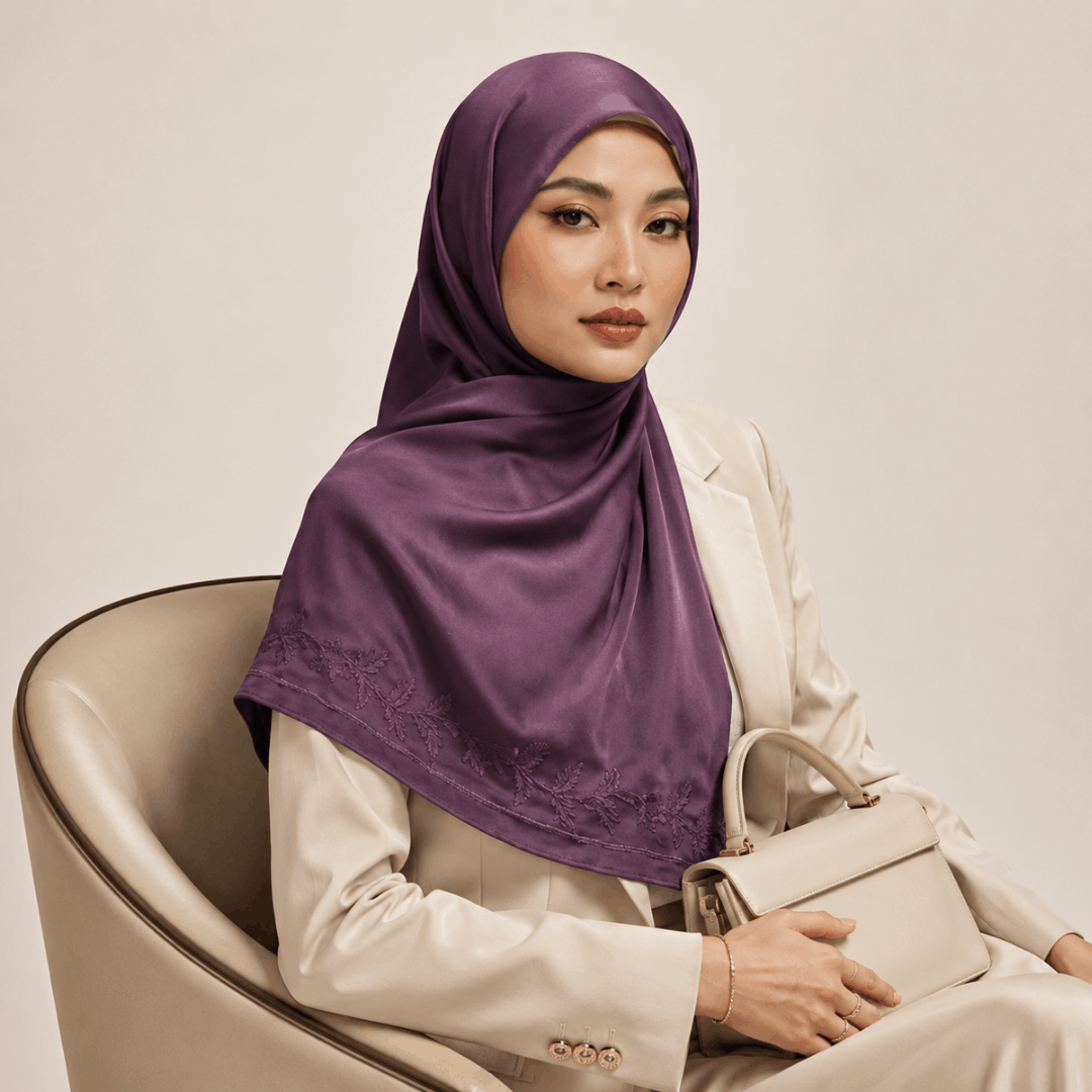 Embroidered Muna Satin Hijab