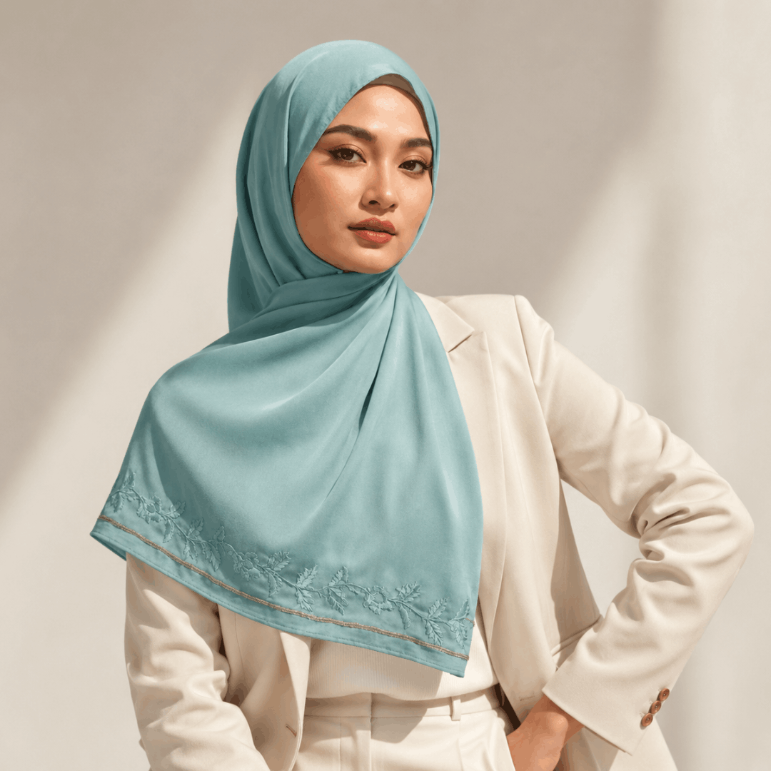 Embroidered Muna Satin Hijab
