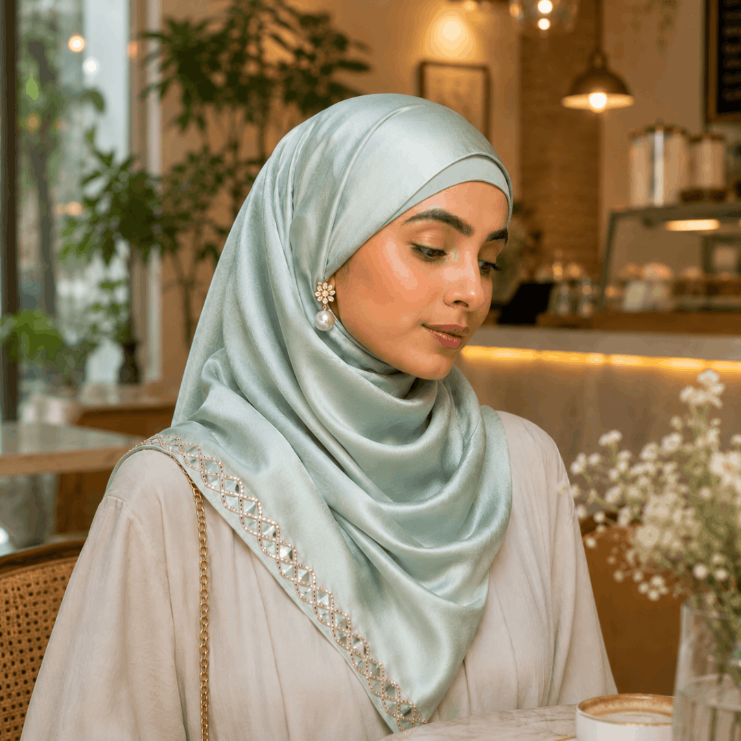 Mirror Work Satin Hijab