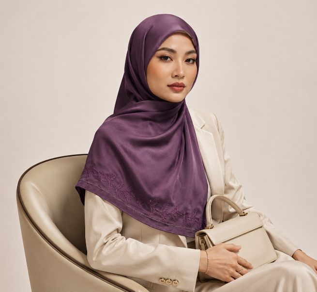 Embroidered Muna Satin Hijab