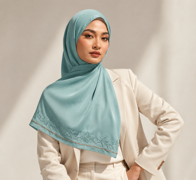 Embroidered Muna Satin Hijab
