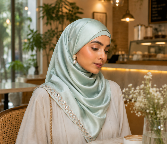 Mirror Work Satin Hijab