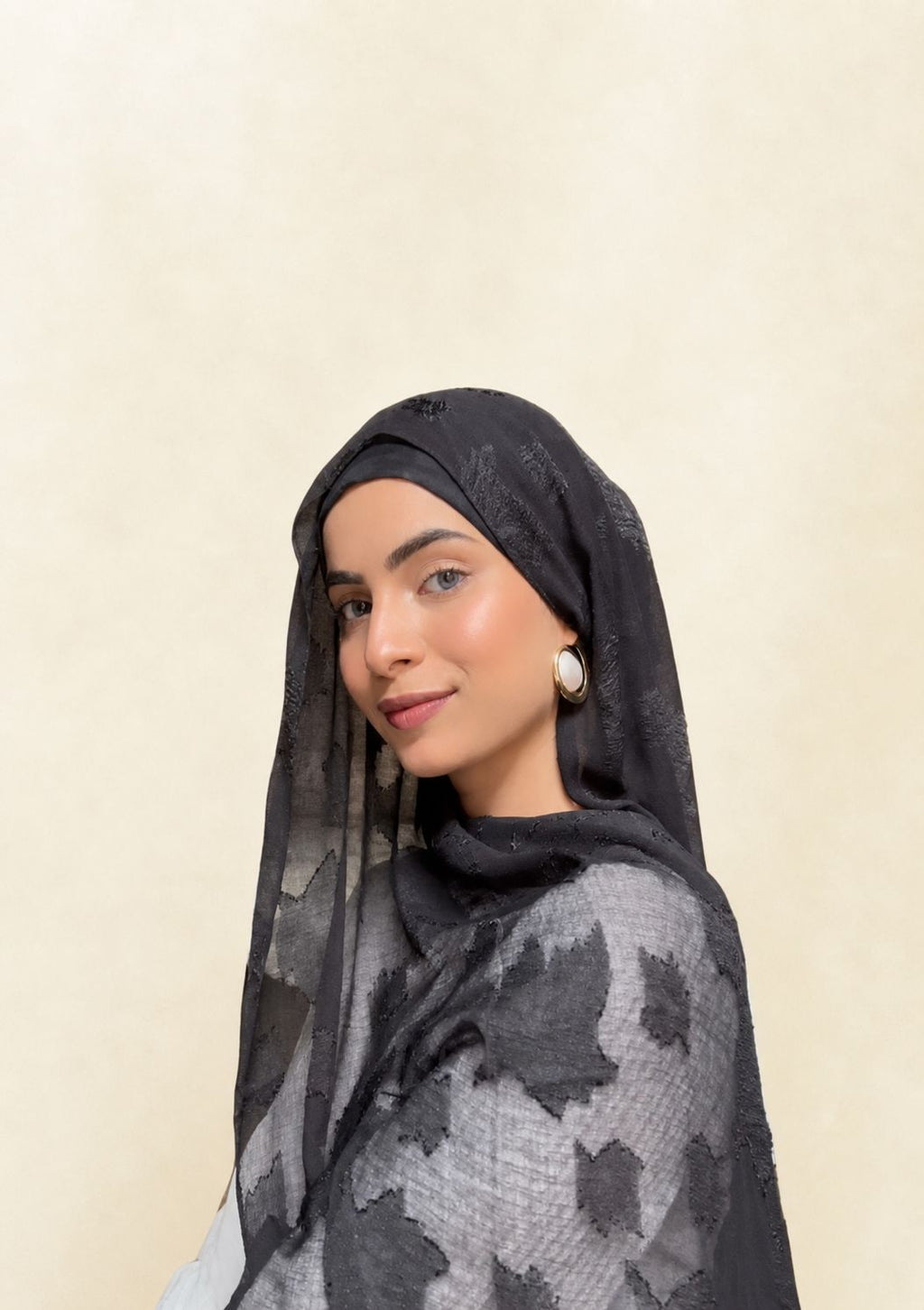 Black Embossed Chiffon Hijab