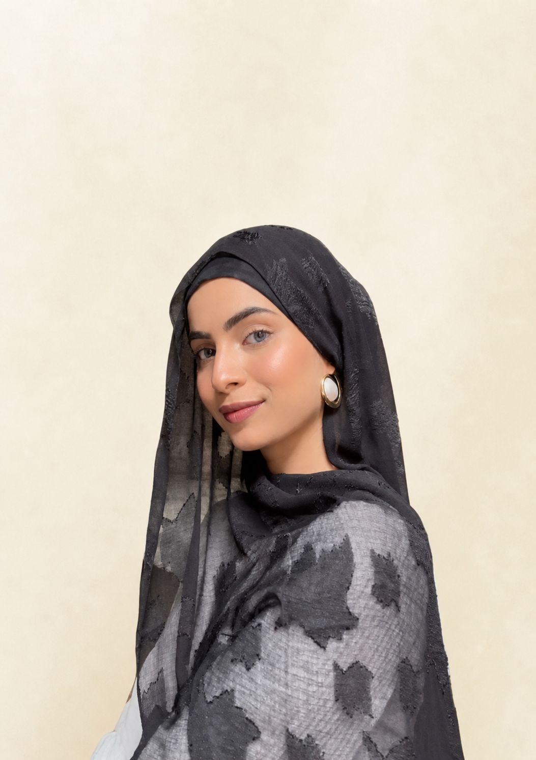 Black Embossed Chiffon Hijab